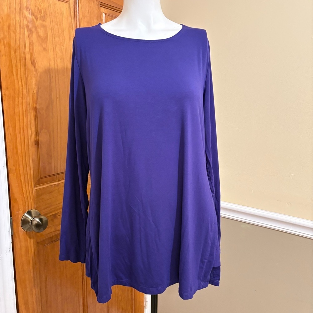 Dennis Basso Viscose Blend Women's Long Sleeve Top in Vibrant PurpleSz.M